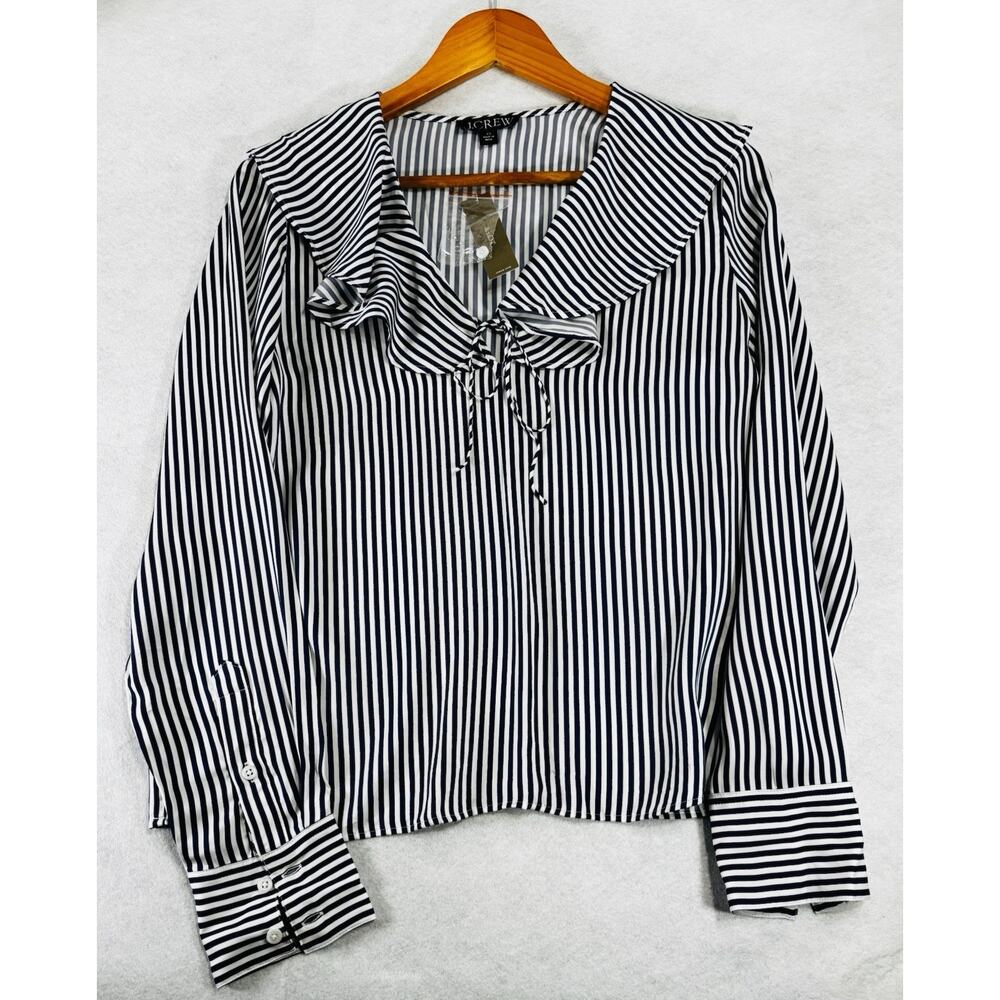 J.Crew Navy White Striped Sailor Collar Tie‎ Neck Blouse XS NWT
